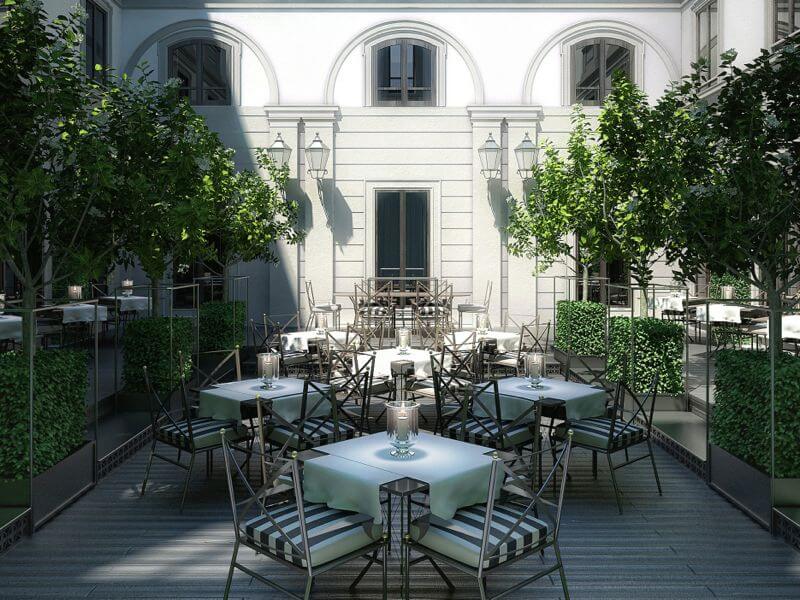 Área externa do Mandarin Oriental Milan Imagem: Divulgação