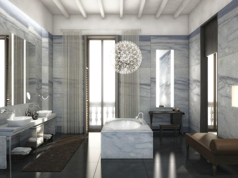 Banheiro de mármore no Mandarin Oriental Milan Imagem: Divulgação